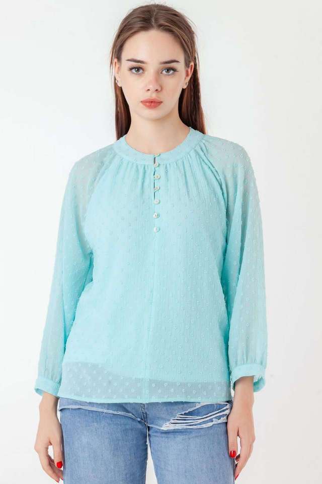 Textured-Polyester-Round-Neck-Women-s-Casual-Wear-Top