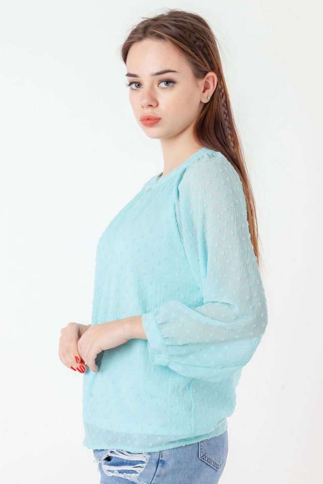 Textured-Polyester-Round-Neck-Women-s-Casual-Wear-Top