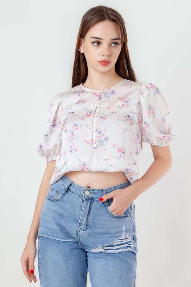 Floral-Polyester-Round-Neck-Women-s-Casual-Wear-Top