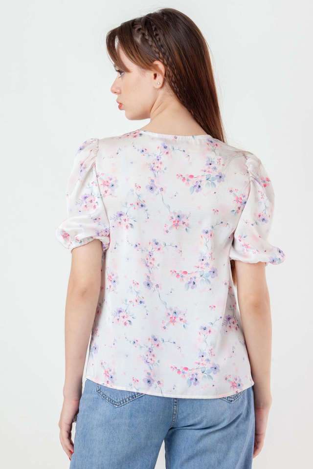 Floral-Polyester-Round-Neck-Women-s-Casual-Wear-Top