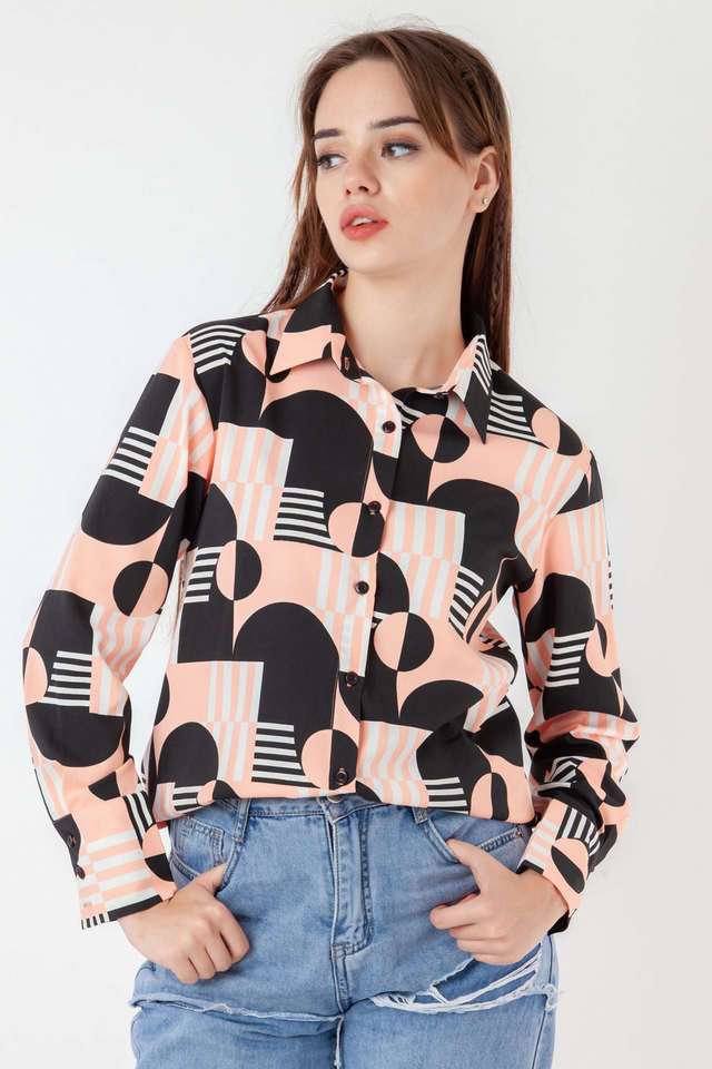 Geometric Print Collared Polyester Women Casual Wear Shirt-image-30