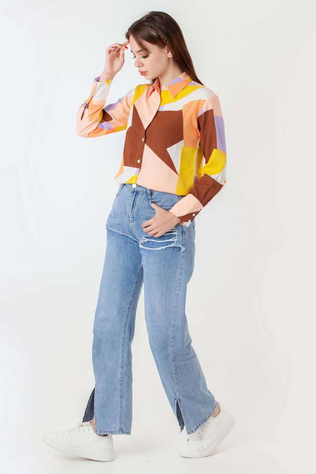 Abstract-Polyester-Regular-Fit-Women-s-Casual-Wear-Shirt