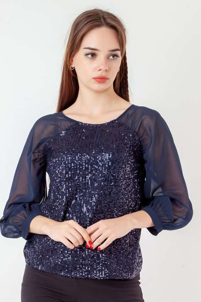Sequinned Polyester Round Neck Women Top-image-27