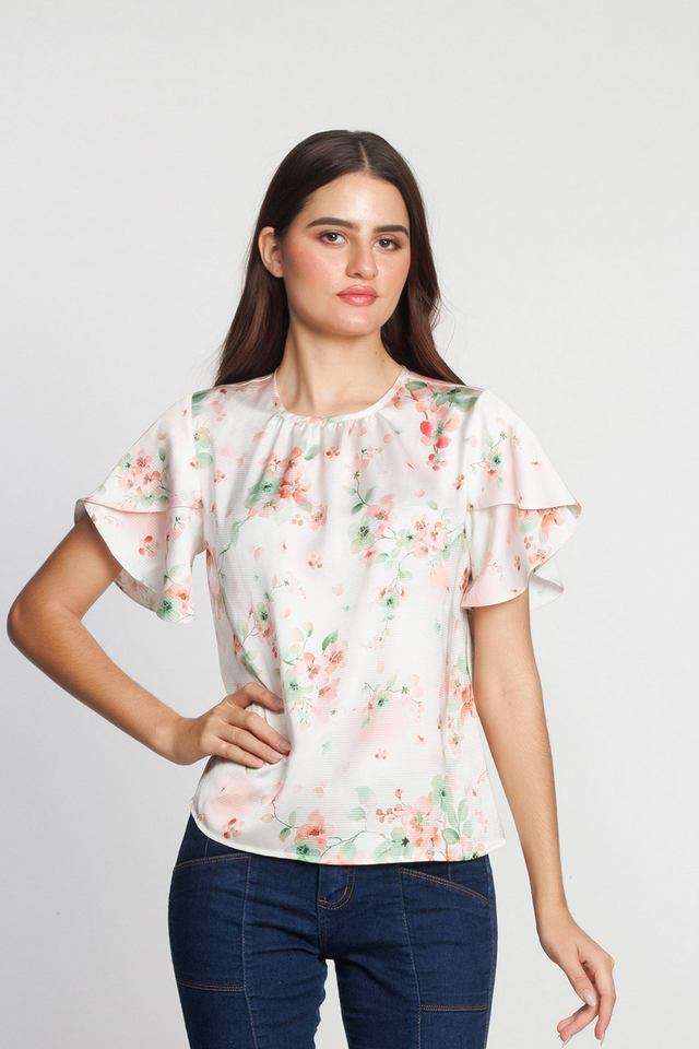 Floral-Polyester-Round-Neck-Women-s-Top