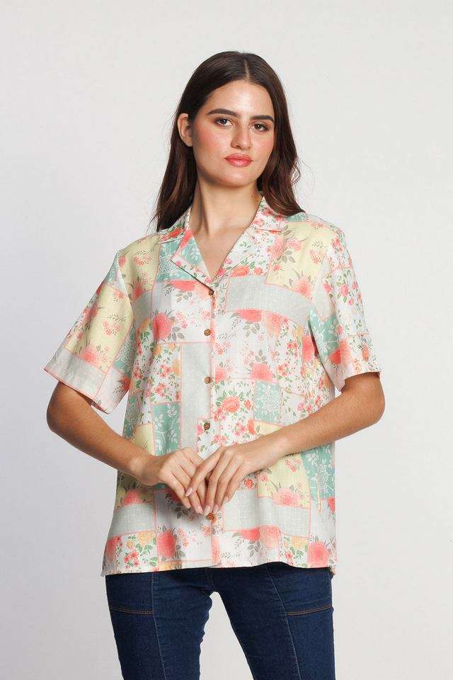 Floral-Collared-Polyester-Women-s-Casual-Wear-Shirt