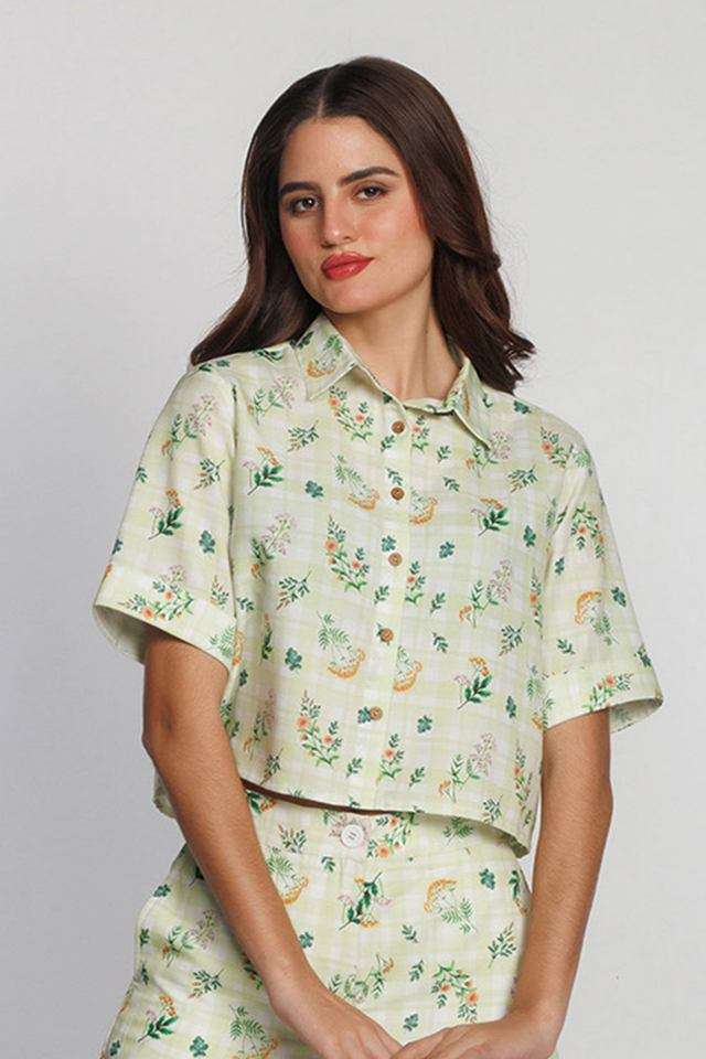Floral-Spread-Collar-Polyester-Women-s-Casual-Wear-Shirt