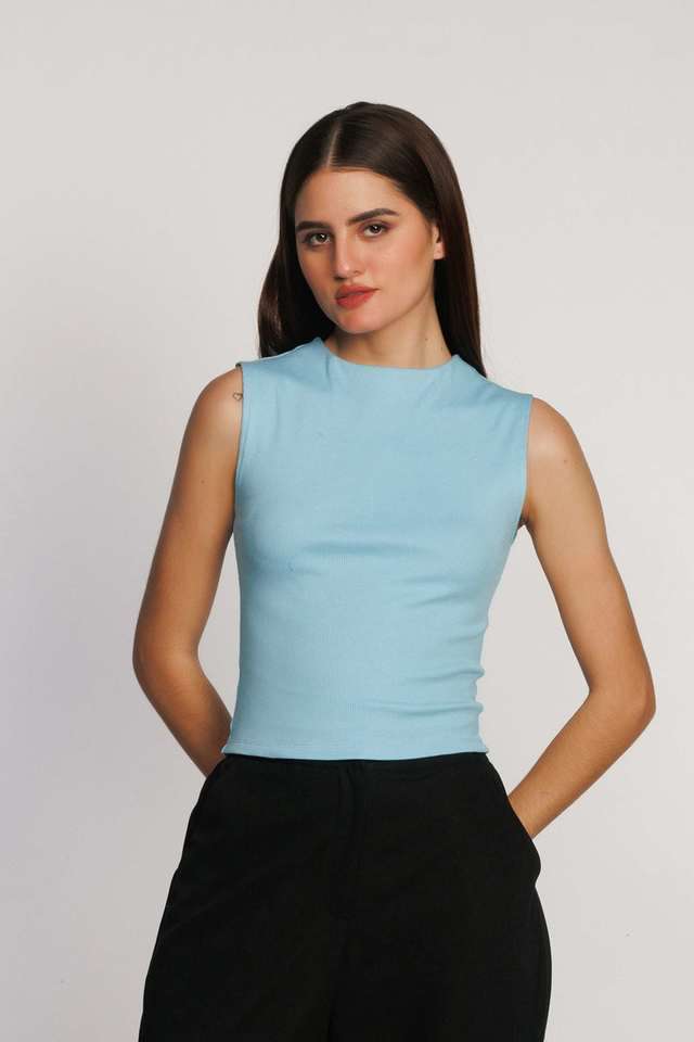 Solid-Cotton-Round-Neck-Women-s-Top