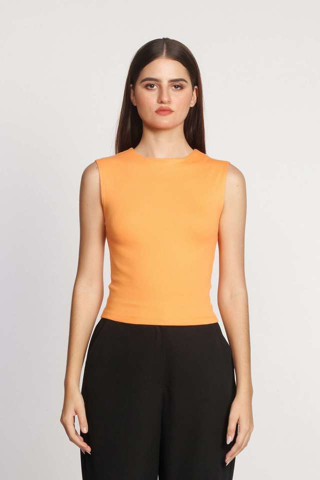 Solid-Cotton-Round-Neck-Women-s-Top