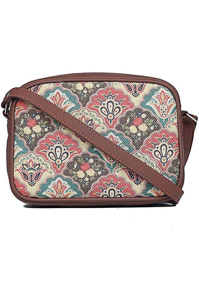 Printed-Mughal-Art-PU-Zipper-Closure-Women-s-Casual-Sling-Bag