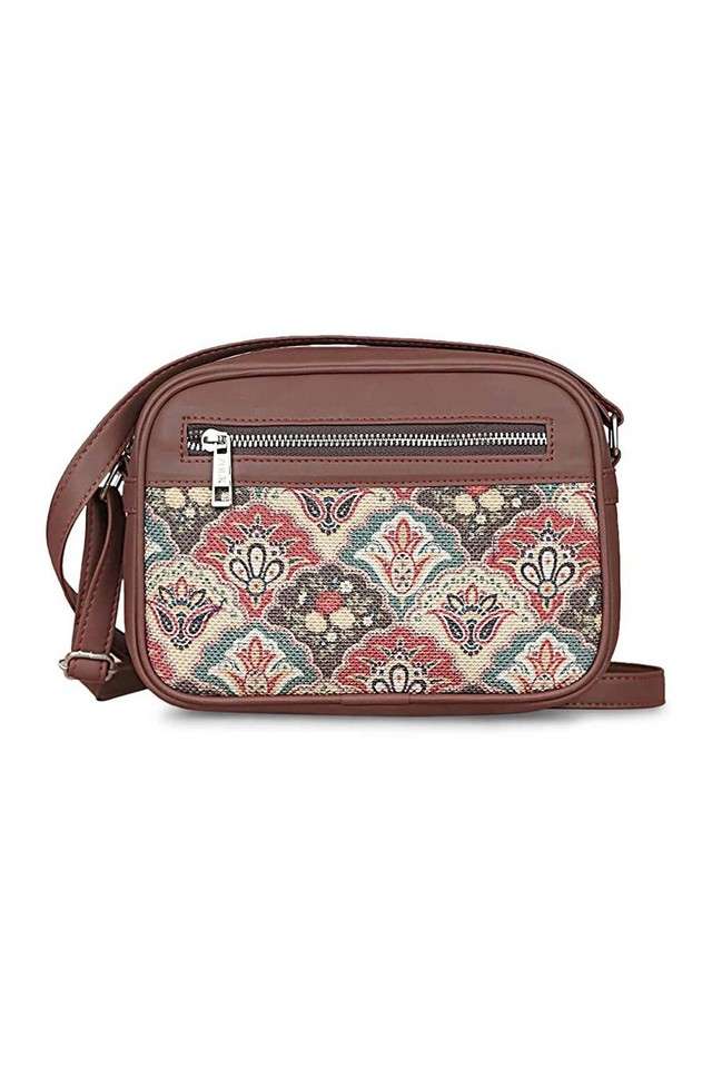 Printed-Mughal-Art-PU-Zipper-Closure-Women-s-Casual-Sling-Bag