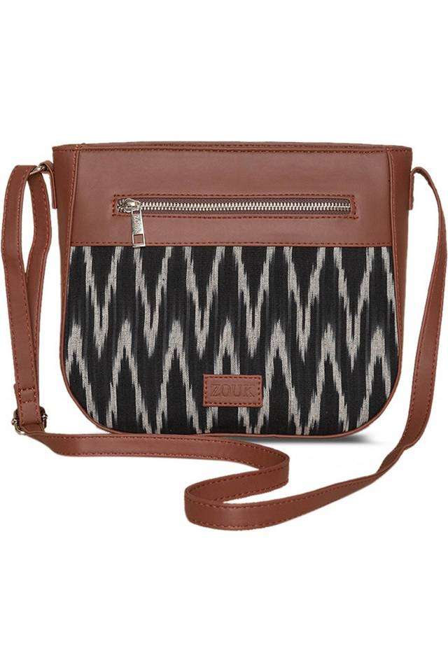 Printed-Ikat-PU-Zipper-Closure-Women-s-Casual-Sling-Bag