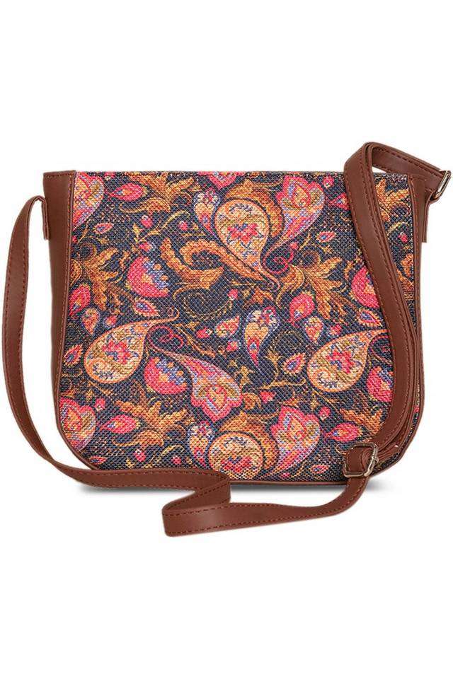 Printed-Paisley-PU-Zipper-Closure-Women-s-Casual-Sling-Bag