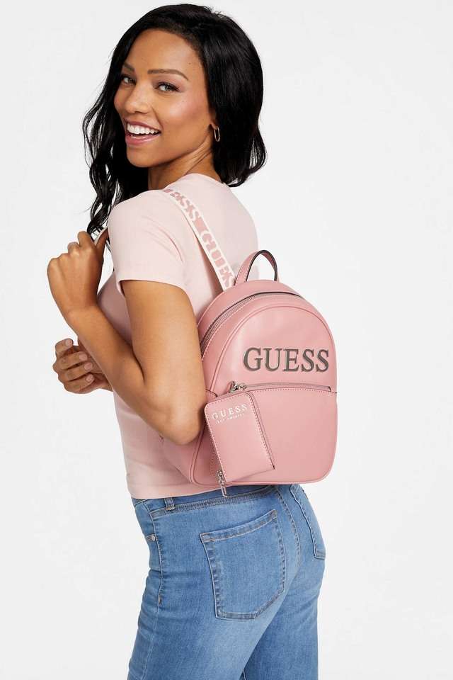 Buy GUESS Pink Caracara Solid PU Zipper Closure Women's Backpack