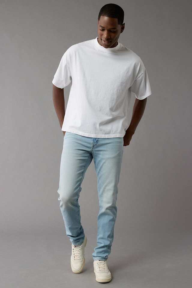 Light-Wash-Polyester-Skinny-Fit-Men-s-Jeans