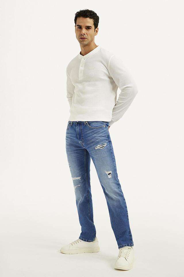 Light-Wash-Polyester-Slim-Fit-Men-s-Jeans