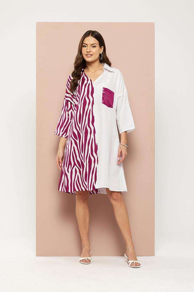 qurvii Color Block Collared Crepe Women Dress-picture-16