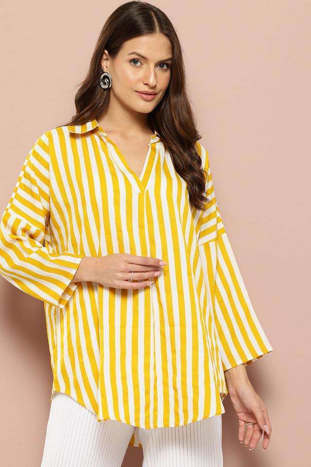 qurvii Stripes Crepe V-Neck Women Top-picture-18