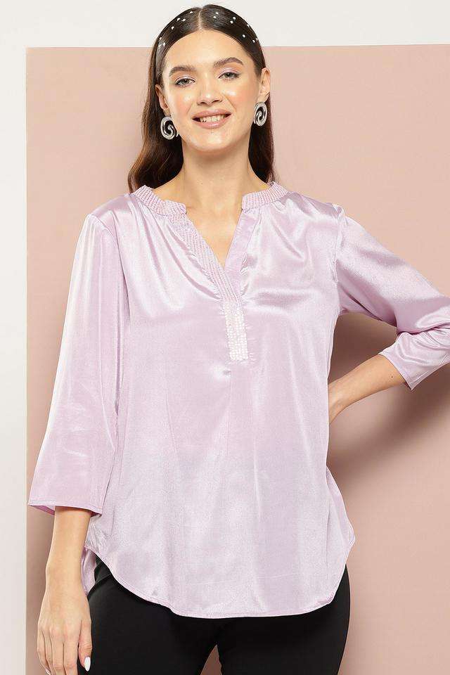 Embellished Collared Silk Women Casual Wear Shirt-image-23