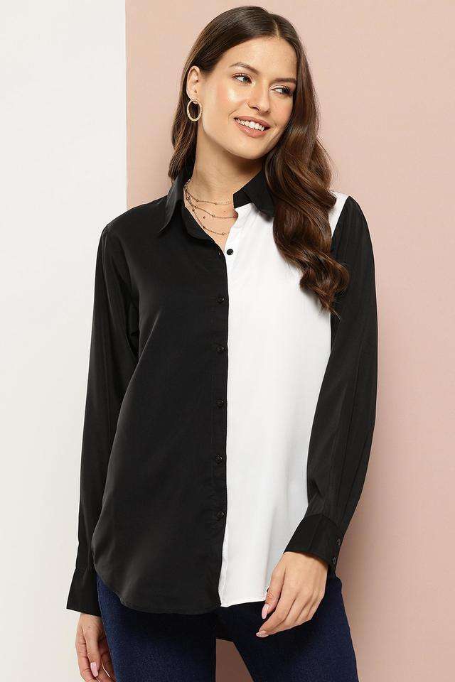 qurvii Color Block Collared Crepe Women Casual Wear Shirt-picture-14