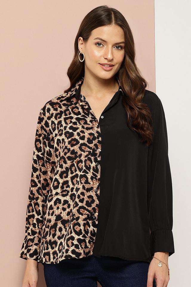 qurvii Color Block Collared Crepe Women Casual Wear Shirt-picture-33