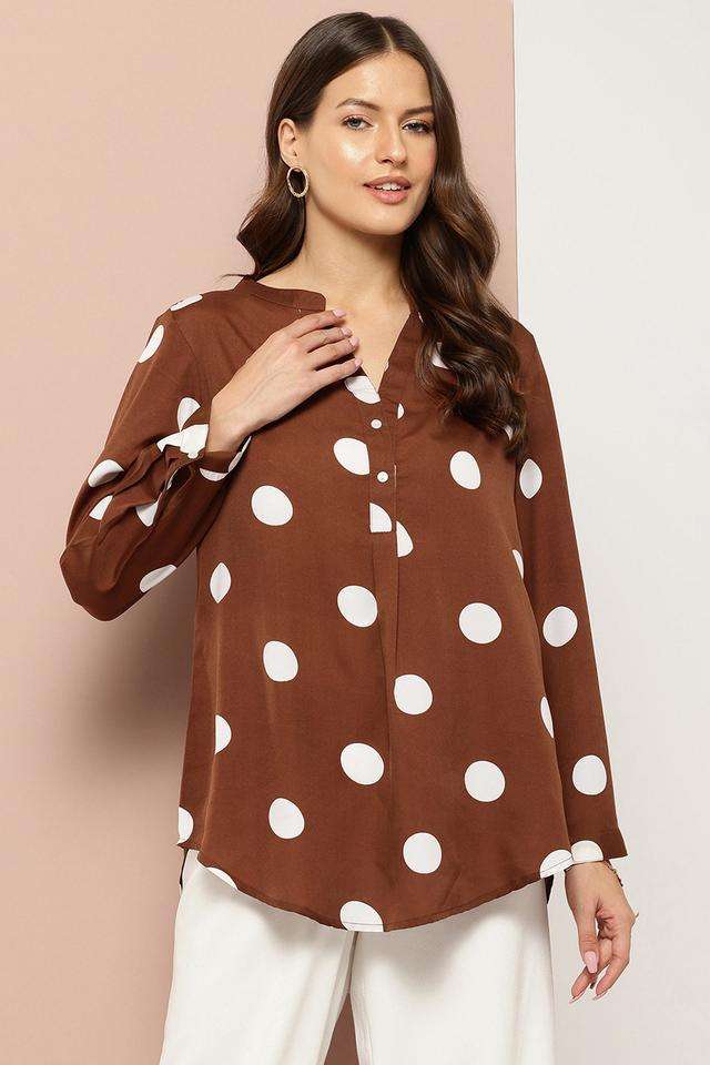 qurvii Polka Dots Crepe Collared Women Top-picture-11