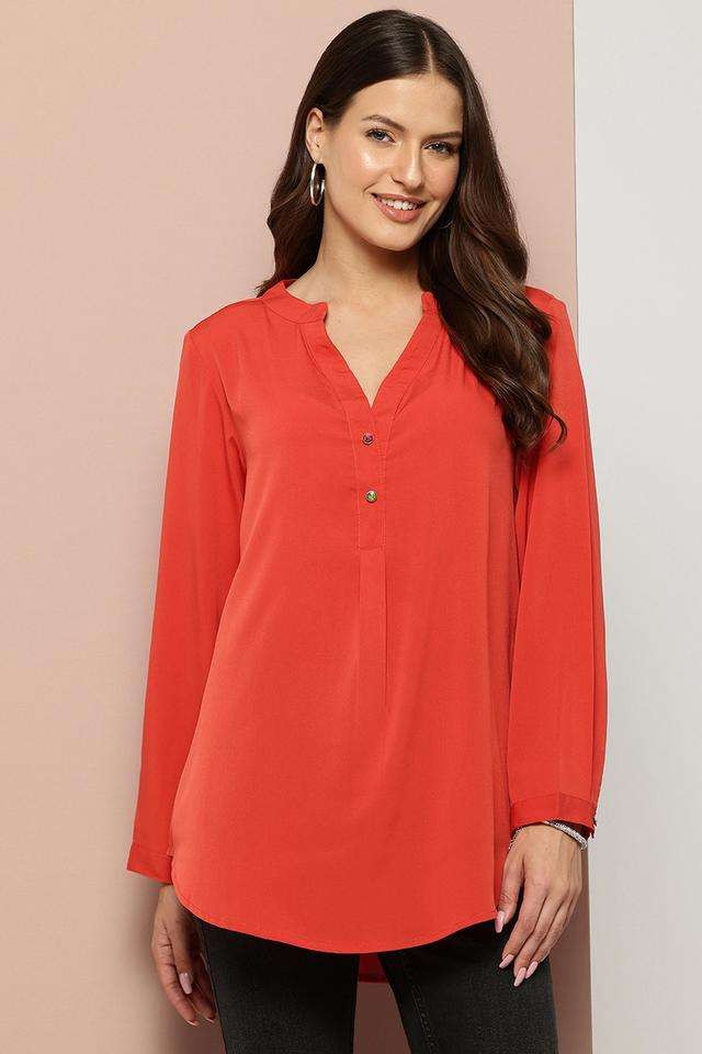 qurvii Solid Crepe Collared Women Top-picture-30