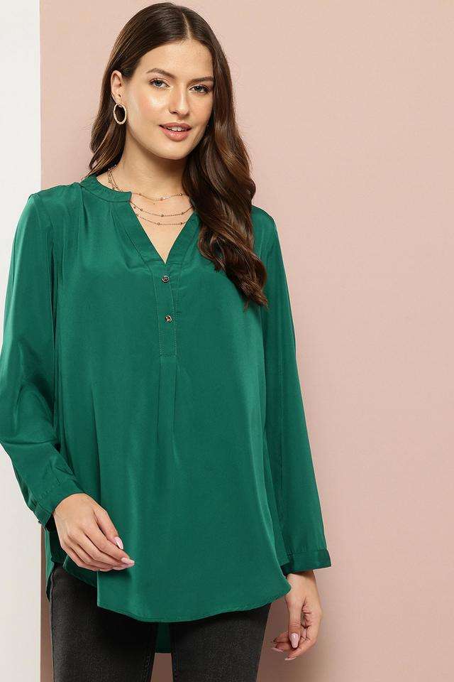 qurvii Solid Crepe Collared Women Top-picture-38