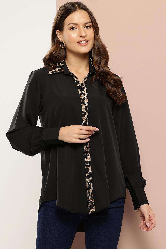 qurvii Color Block Collared Crepe Women Casual Wear Shirt-picture-13