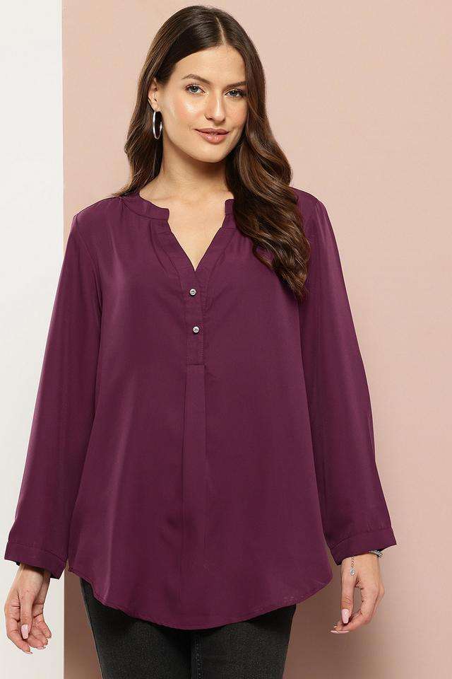 qurvii Solid Crepe Collared Women Top-picture-26