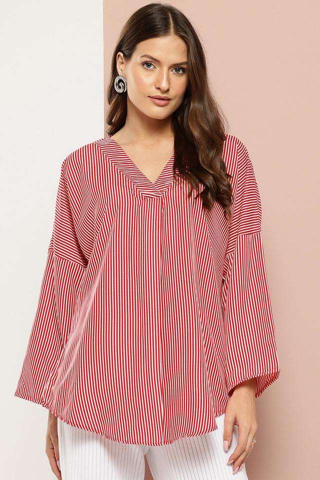qurvii Stripes Crepe V-Neck Women Top-picture-25