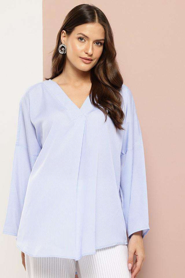 qurvii Stripes Crepe V-Neck Women Top-picture-23