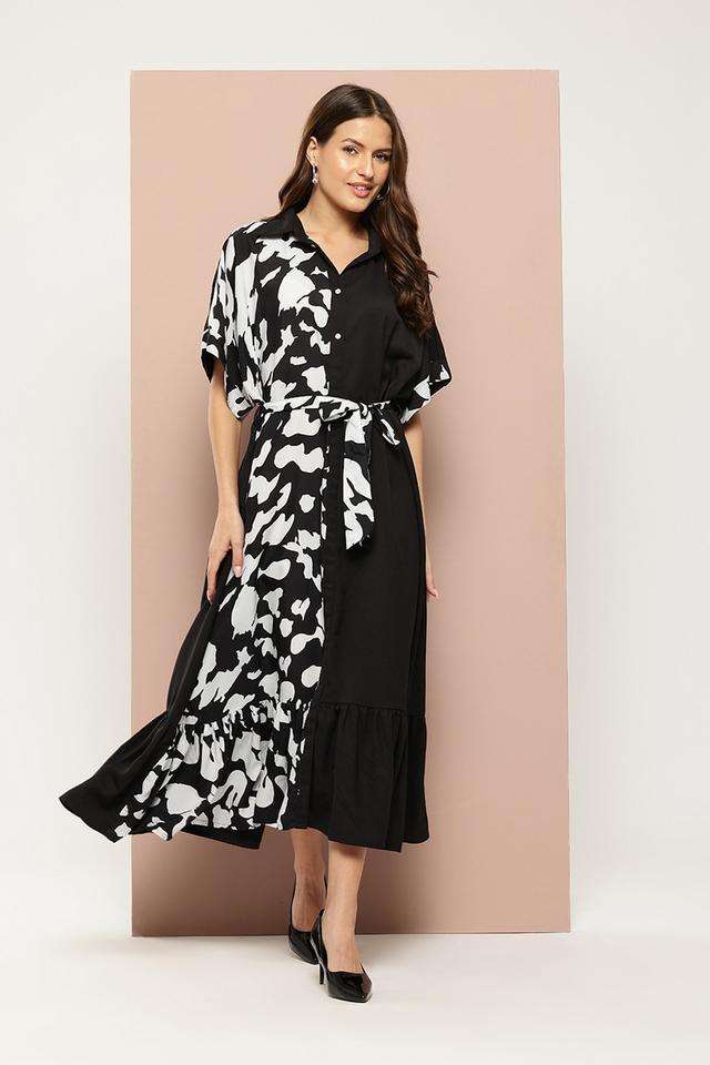 qurvii Color Block Collared Crepe Women Dress-picture-15