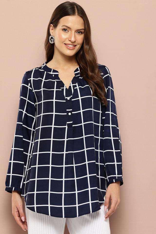 qurvii Checks Crepe Collared Women Top-picture-39