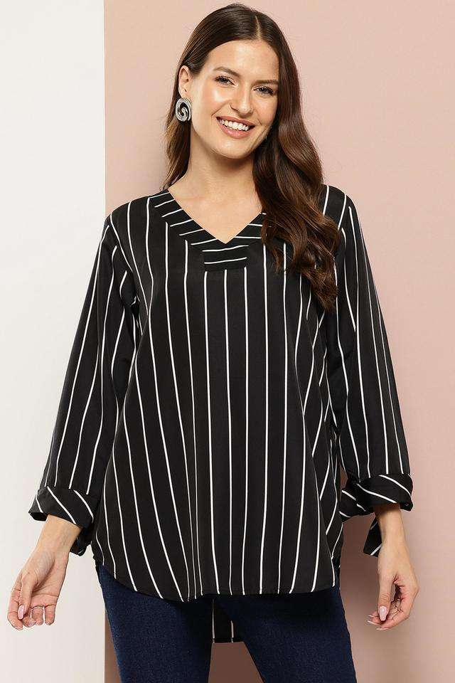 qurvii Stripes Crepe V-Neck Women Top-picture-19