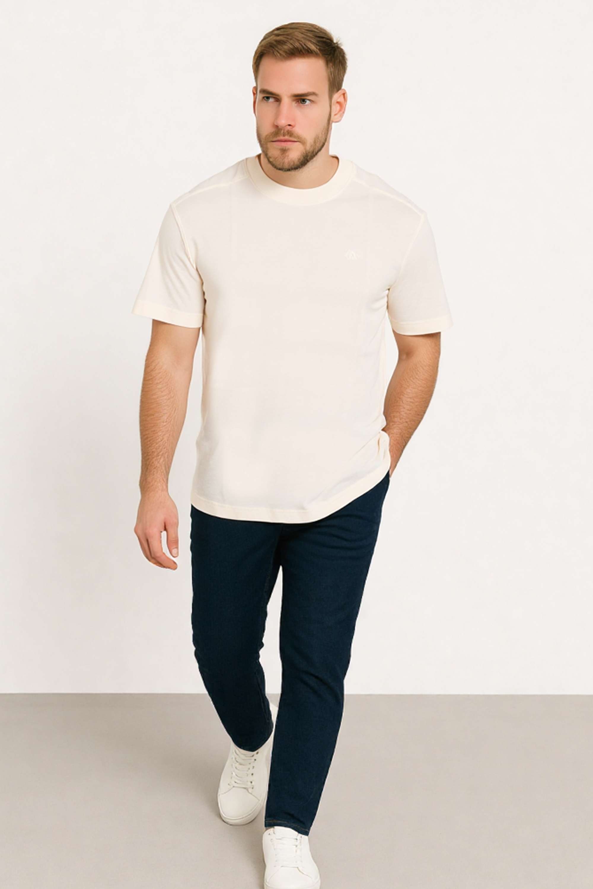 Solid-Blended-Fabric-Round-Neck-Men-s-T-Shirt