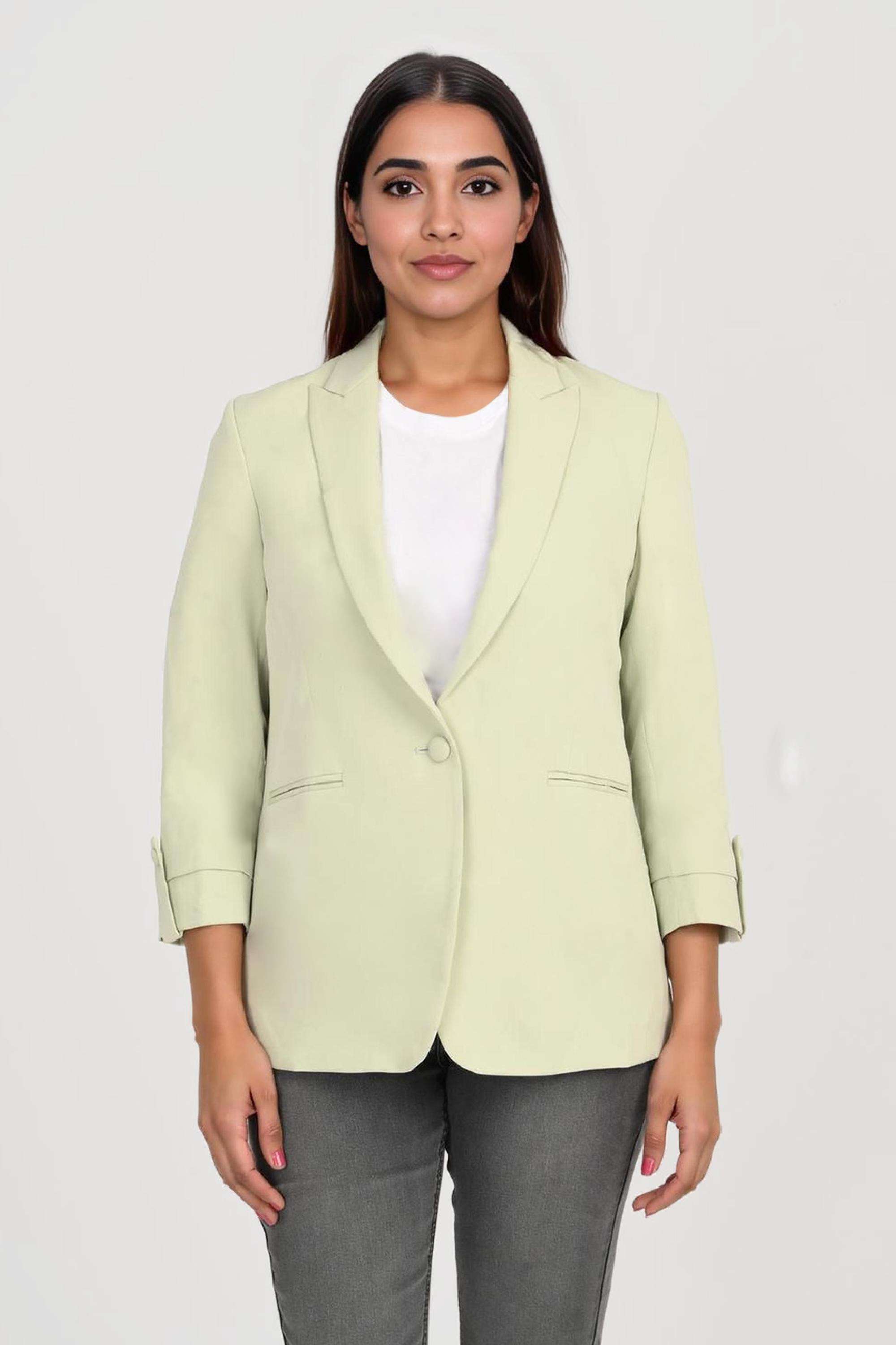 Solid-Blended-Fabric-Regular-Fit-Women-s-Casual-Wear-Blazer