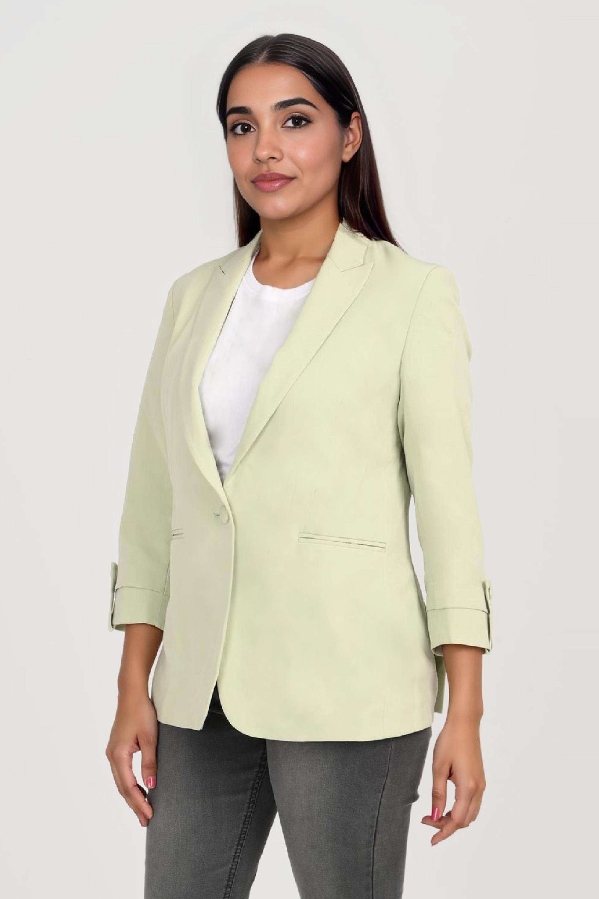 Solid-Blended-Fabric-Regular-Fit-Women-s-Casual-Wear-Blazer