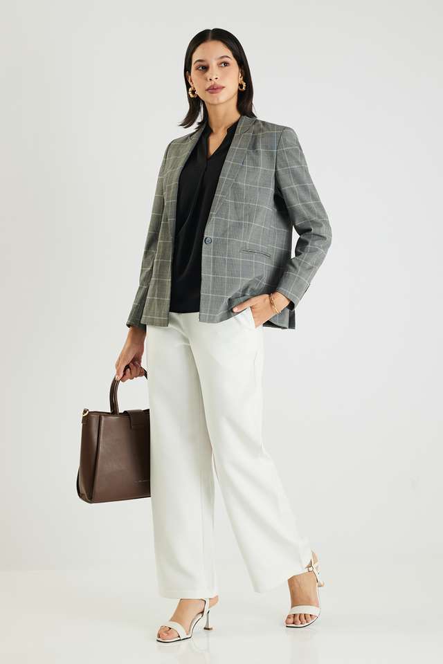 Checks-Blended-Fabric-Regular-Fit-Women-s-Formal-Blazer