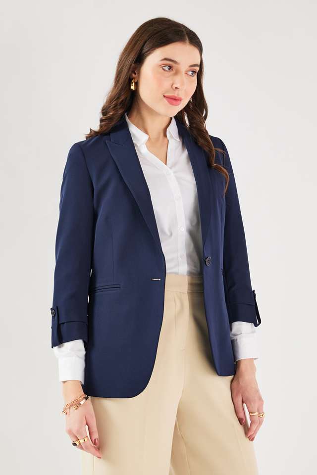 Solid-Blended-Fabric-Regular-Fit-Women-s-Formal-Blazer
