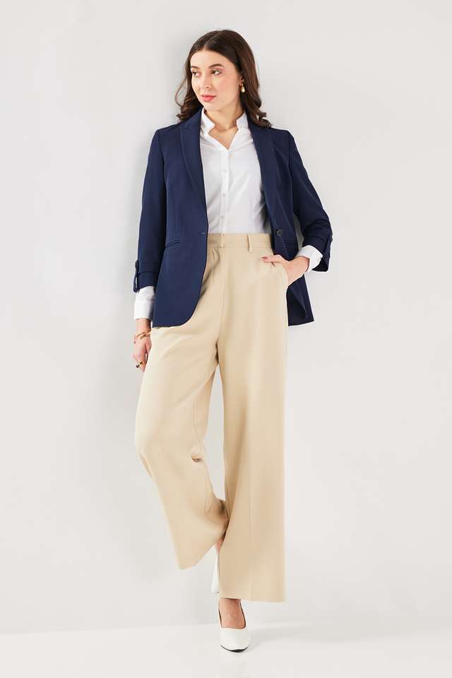 Solid-Blended-Fabric-Regular-Fit-Women-s-Formal-Blazer
