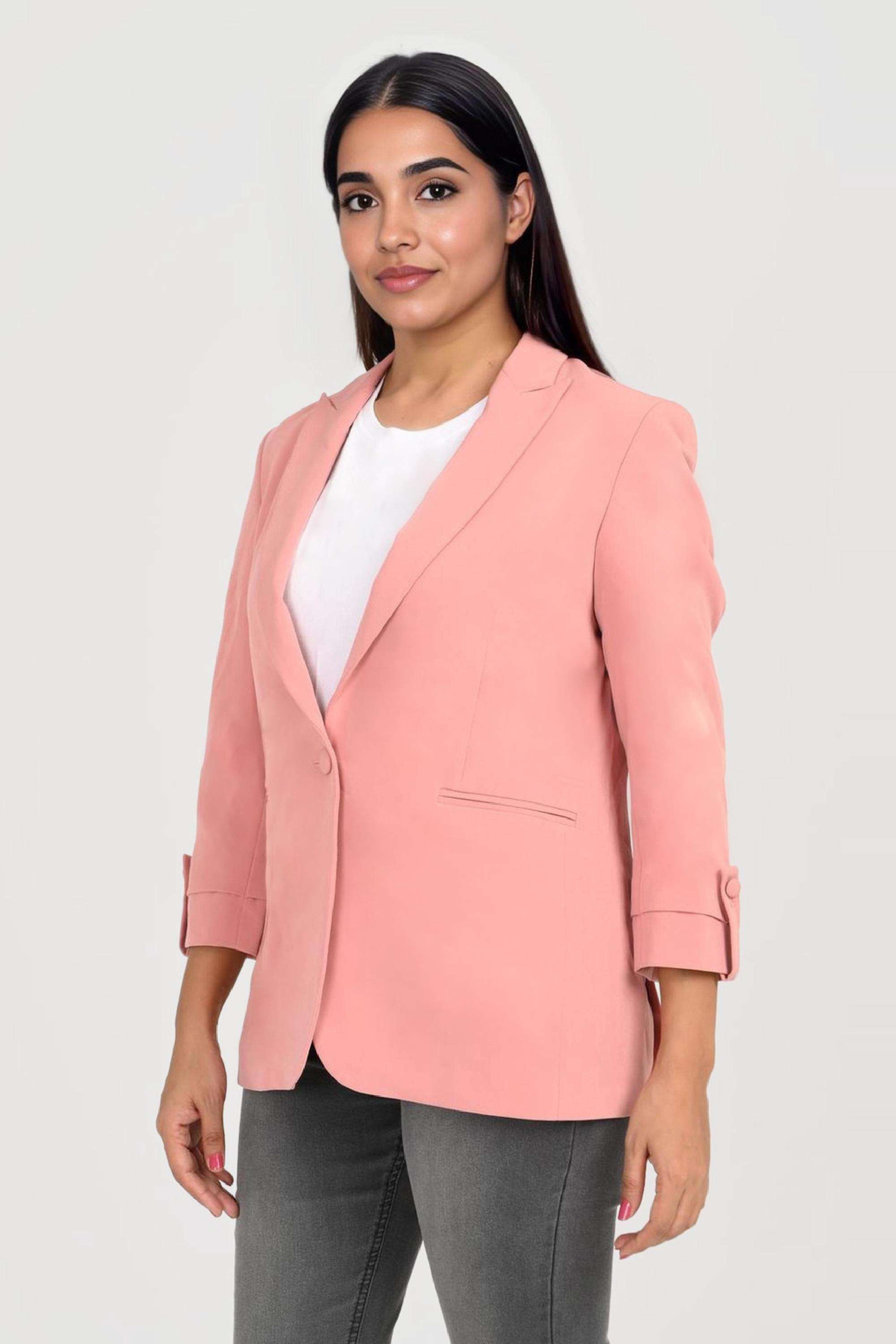 Solid-Blended-Fabric-Regular-Fit-Women-s-Casual-Wear-Blazer