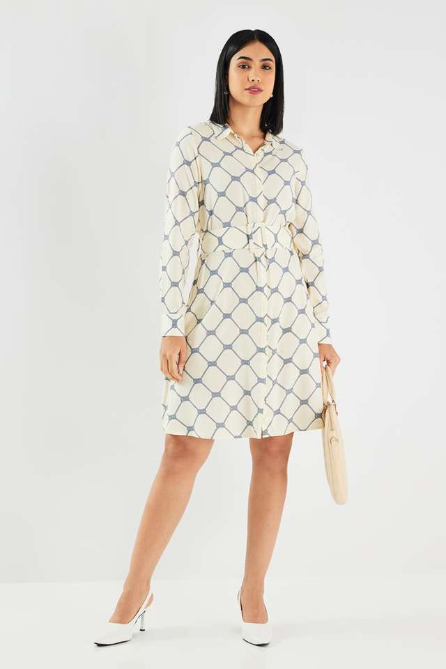 Printed-Blended-Fabric-Collared-Women-s-Midi-Dress