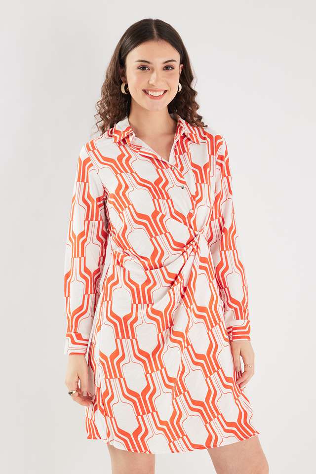 Printed-Crepe-Collared-Women-s-Knee-Length-Dress