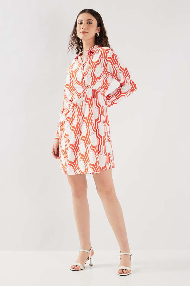 Printed-Crepe-Collared-Women-s-Knee-Length-Dress
