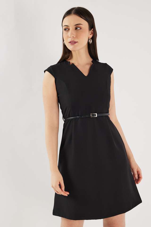 Solid-Blended-Fabric-V-Neck-Women-s-Knee-Length-Dress