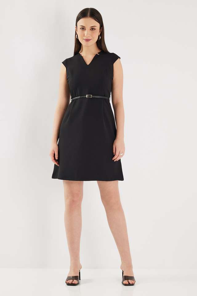 Solid-Blended-Fabric-V-Neck-Women-s-Knee-Length-Dress