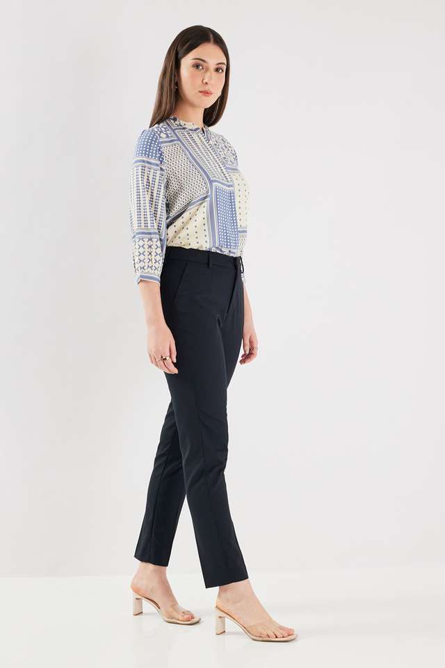 Printed-Blended-Fabric-Collared-Women-s-Top