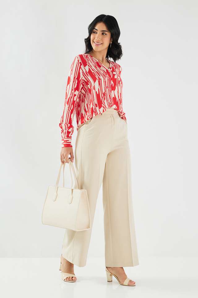 Printed-Blended-Fabric-V-Neck-Women-s-Top