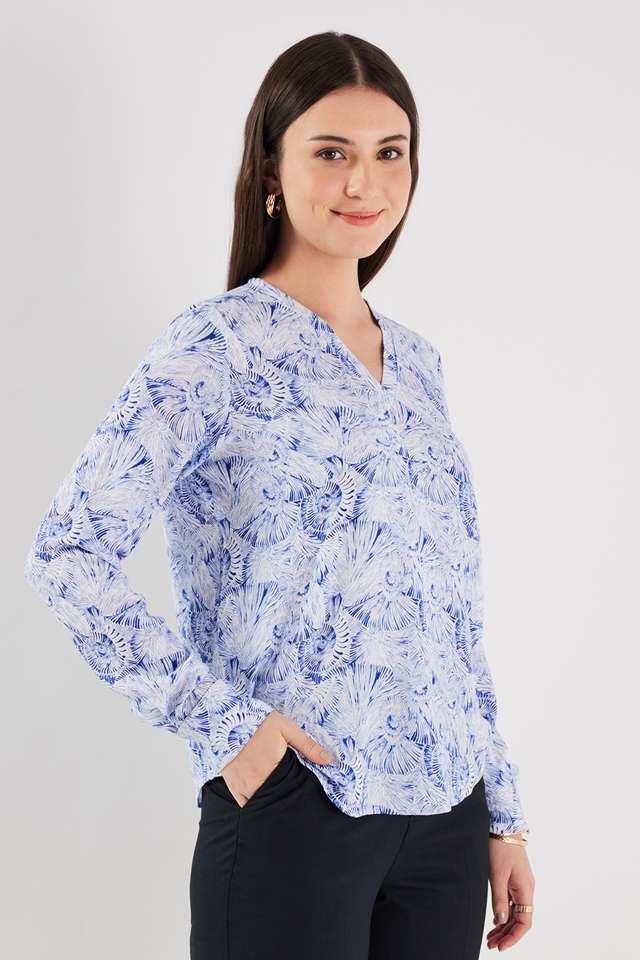Printed-Blended-Fabric-V-Neck-Women-s-Top