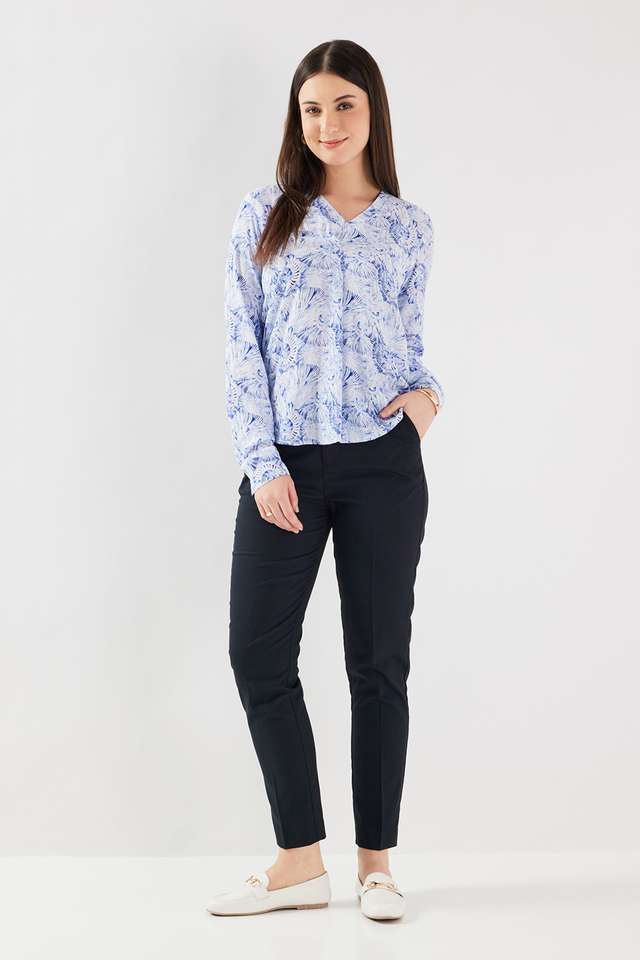 Printed-Blended-Fabric-V-Neck-Women-s-Top